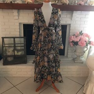 ASOS design maxi Cottagecore dress nwt brown floral lace back open top size 12